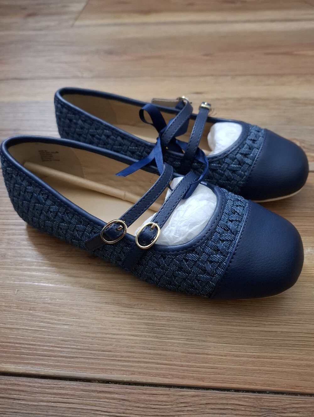 Janie & Jack Girls Classic Ballet Flat Blue Woven Denim 2K NEW